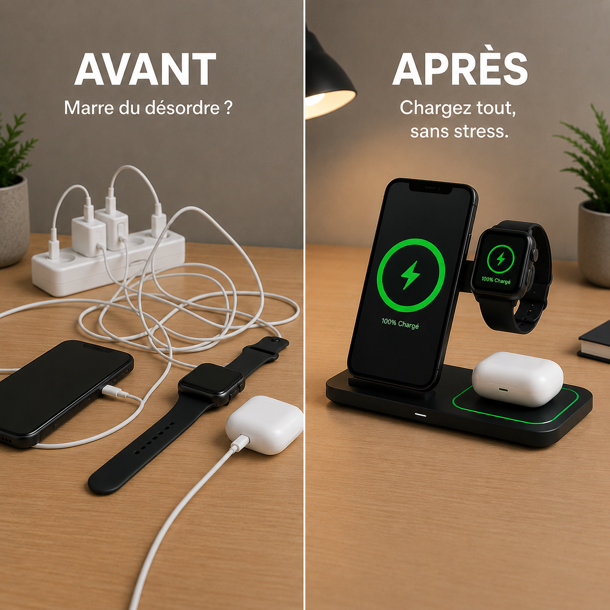 Station de charge rapide sans fil pliable 3 en 1