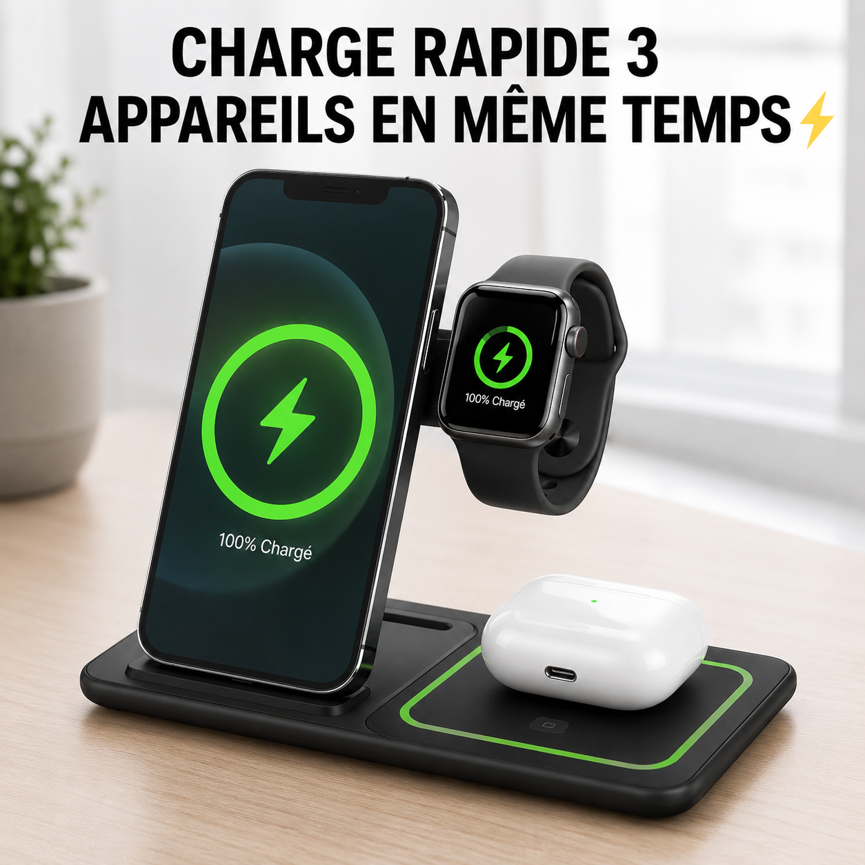 Station de charge rapide sans fil pliable 3 en 1